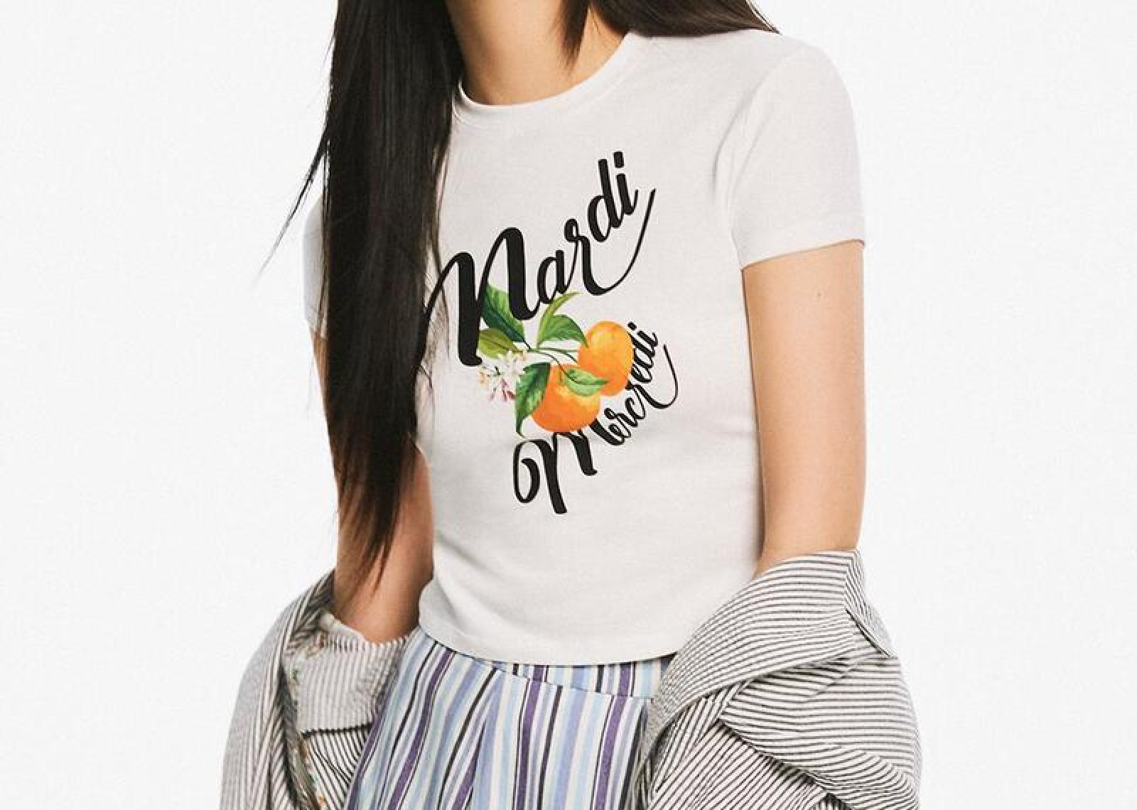 MARDI KOREA CROPPED ORANGE BLOSSOM WHITE TEE image 1