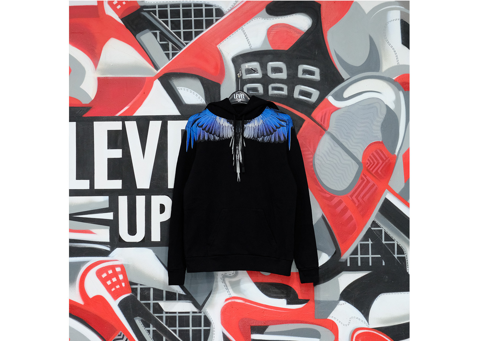 MARCELO BURLON WINGS REGULAR HOODIE BLACK BLUE image 1