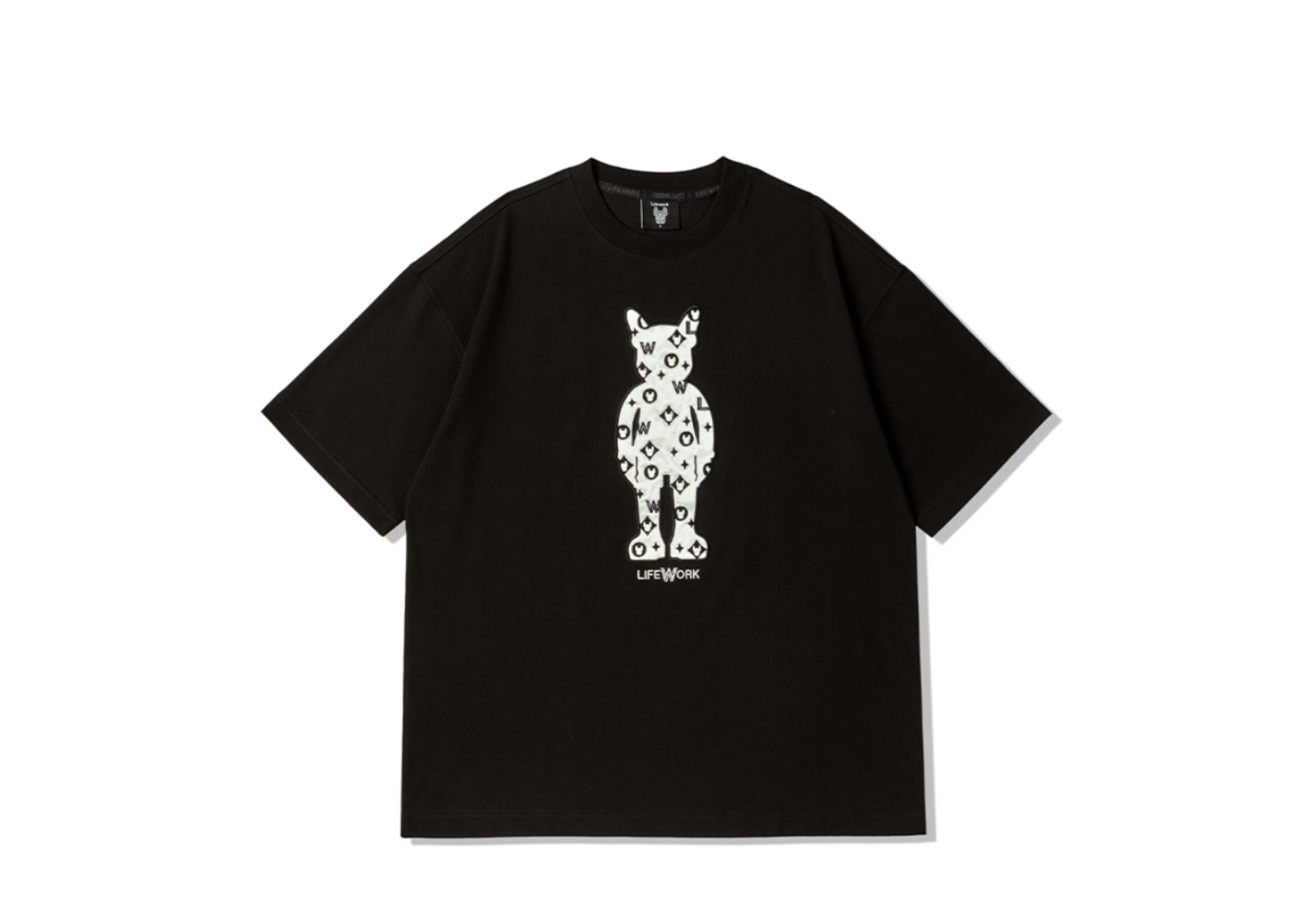 Lifework Korea Embroidered Mono Figure Black Tee | Level Up