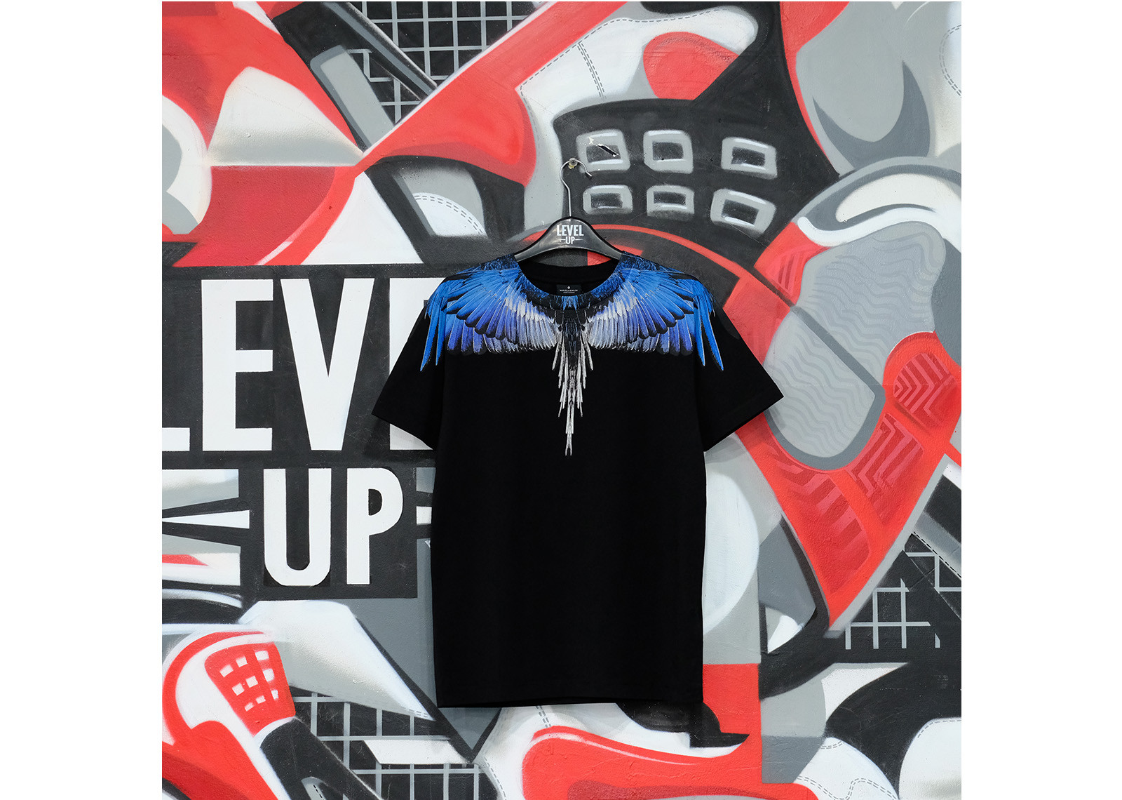 MARCELO BURLON WINGS BASIC T-SHIRT BLACK BLUE image 1