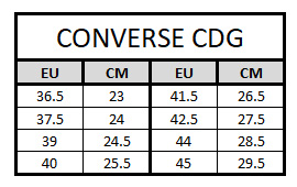 cdg x converse size chart