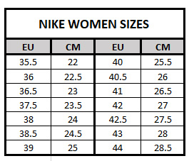 Nike aj1 2025 size chart